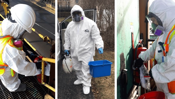 Decontamination Worker cleaning at job site in CA