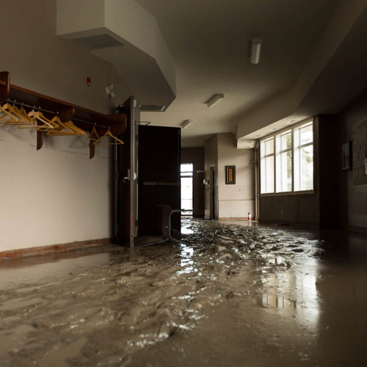 A workplace damaged by flooding.