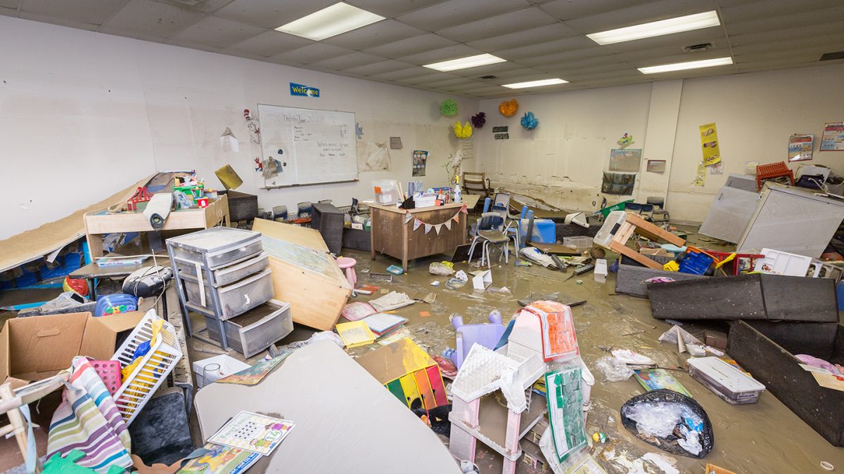 A flooded nursery building.