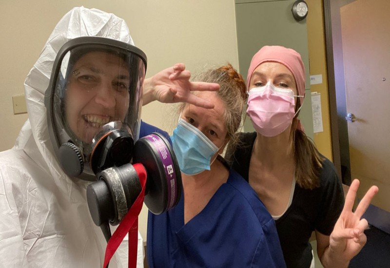 Three doctors clicking selfie snap